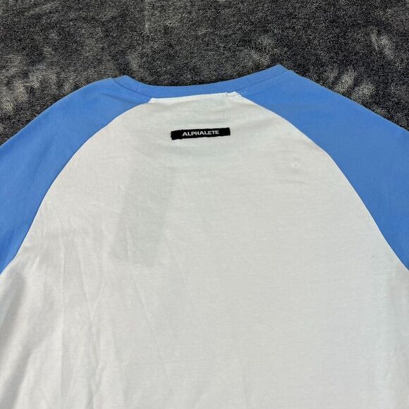 Alphalete 3/4 Sleeve Baseball T-Shirt Performance Fit White Blue Men's M Stretch - Picture 9 of 11
